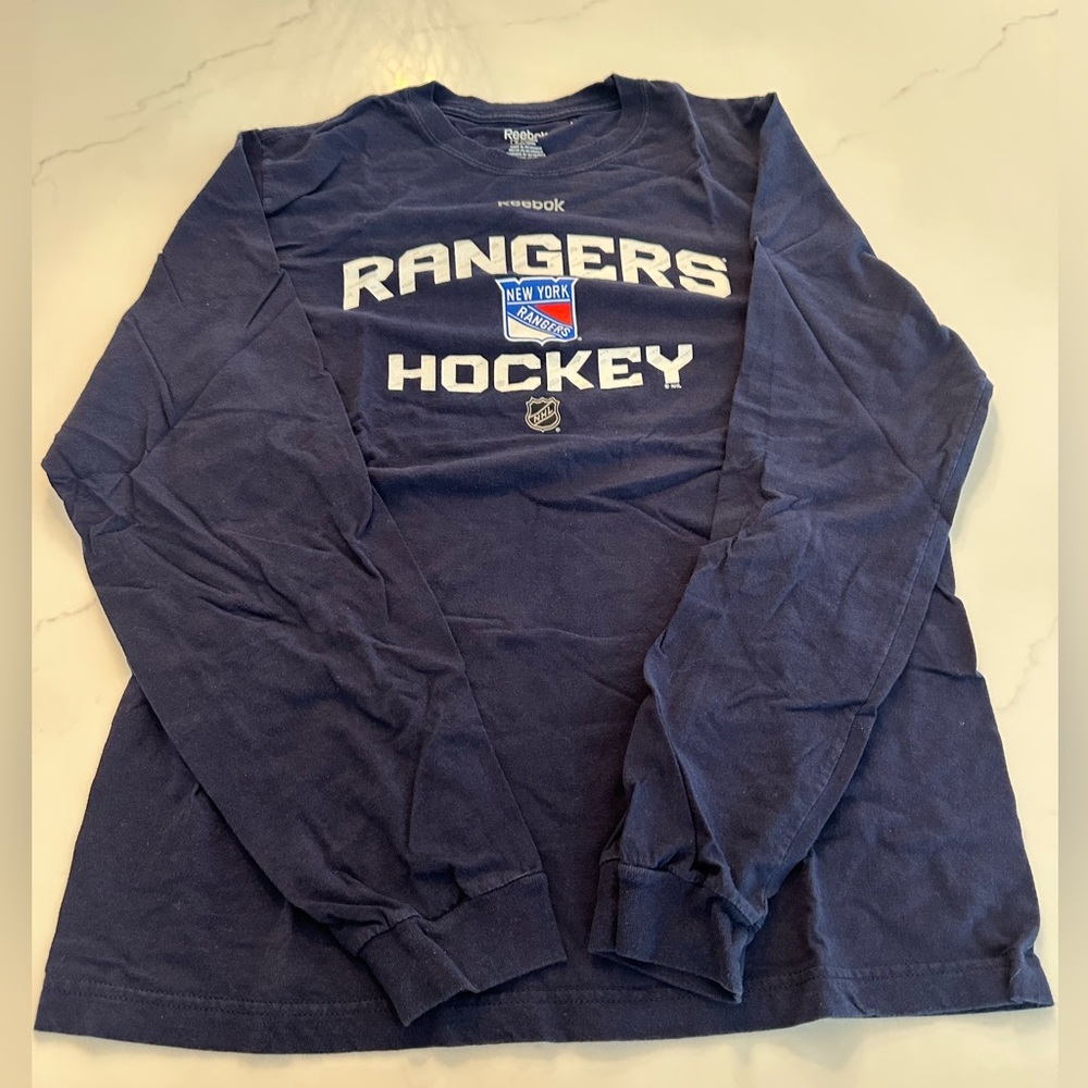 Reebok Men's Navy Rangers Hockey long Sleeve